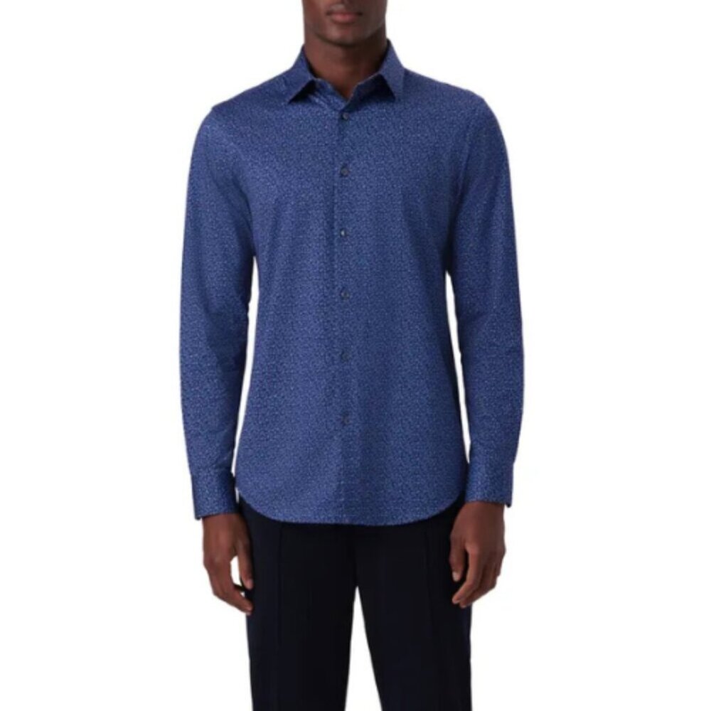 Bugatchi Blue Paisley Dress Shirt Mens Large Luxury Designer Button Up ✨ 🪄
